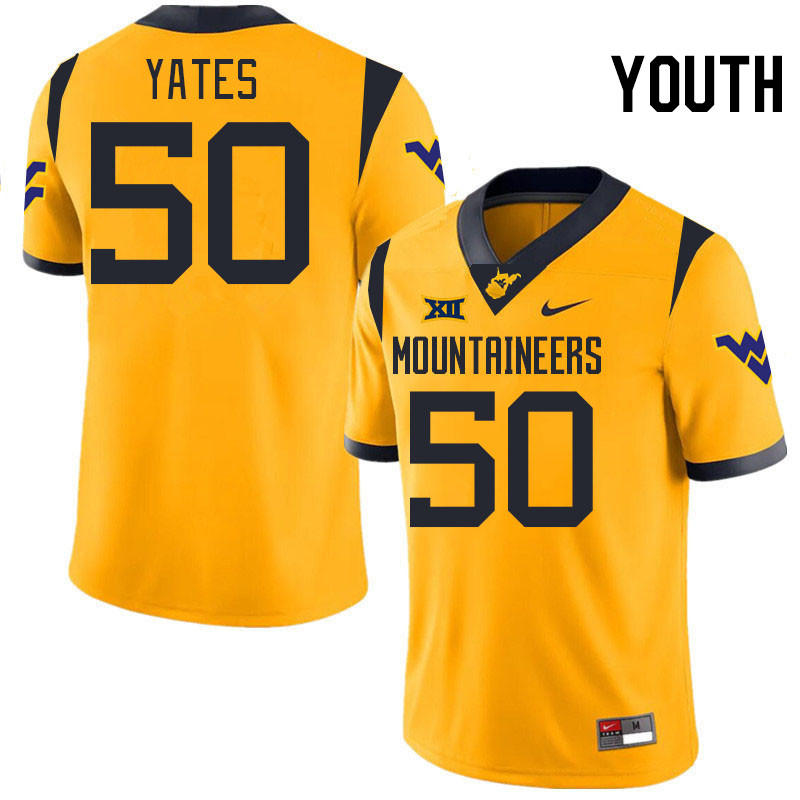 Youth #50 Brandon Yates West Virginia Mountaineers College 2024 New Uniforms Football Jerseys Stitch